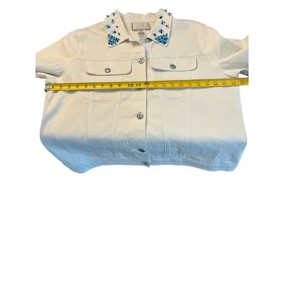 HSN Diane Gilman White Button Down Jacket Beaded Ornate Buttons XL - Picture 7 of 8